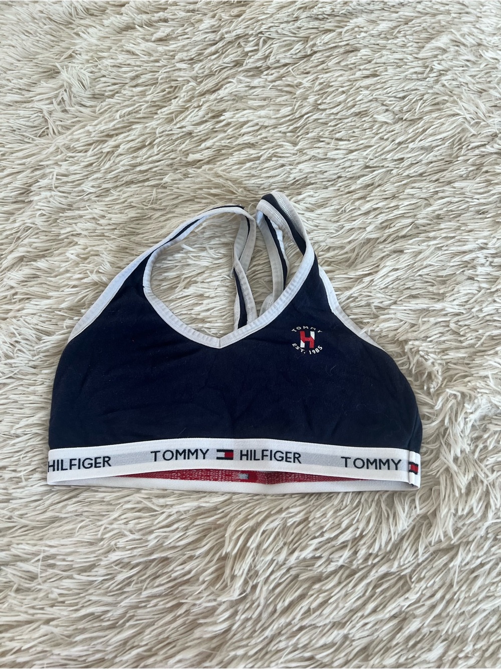 Tommy Hilfiger Navy and White Logo Sports Bralette